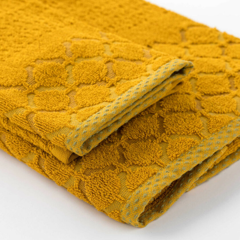 Set asciugamani 1+1 spugna cotone viso+ospite 500 grammi Tiles giallo - immagine 2