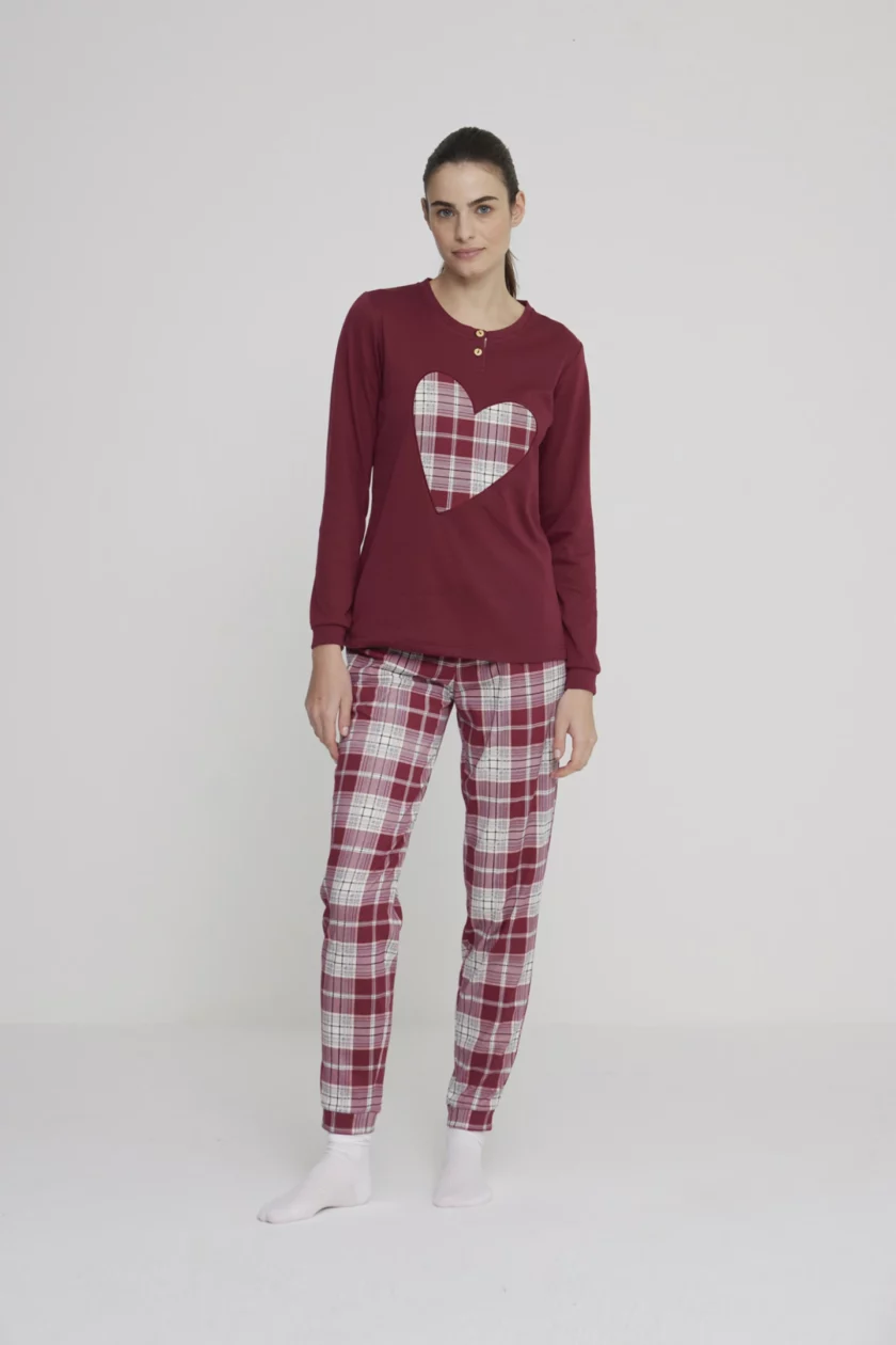 Pigiama donna herat paris in caldo cotone con collo a due bottoni FA8816 amaranto