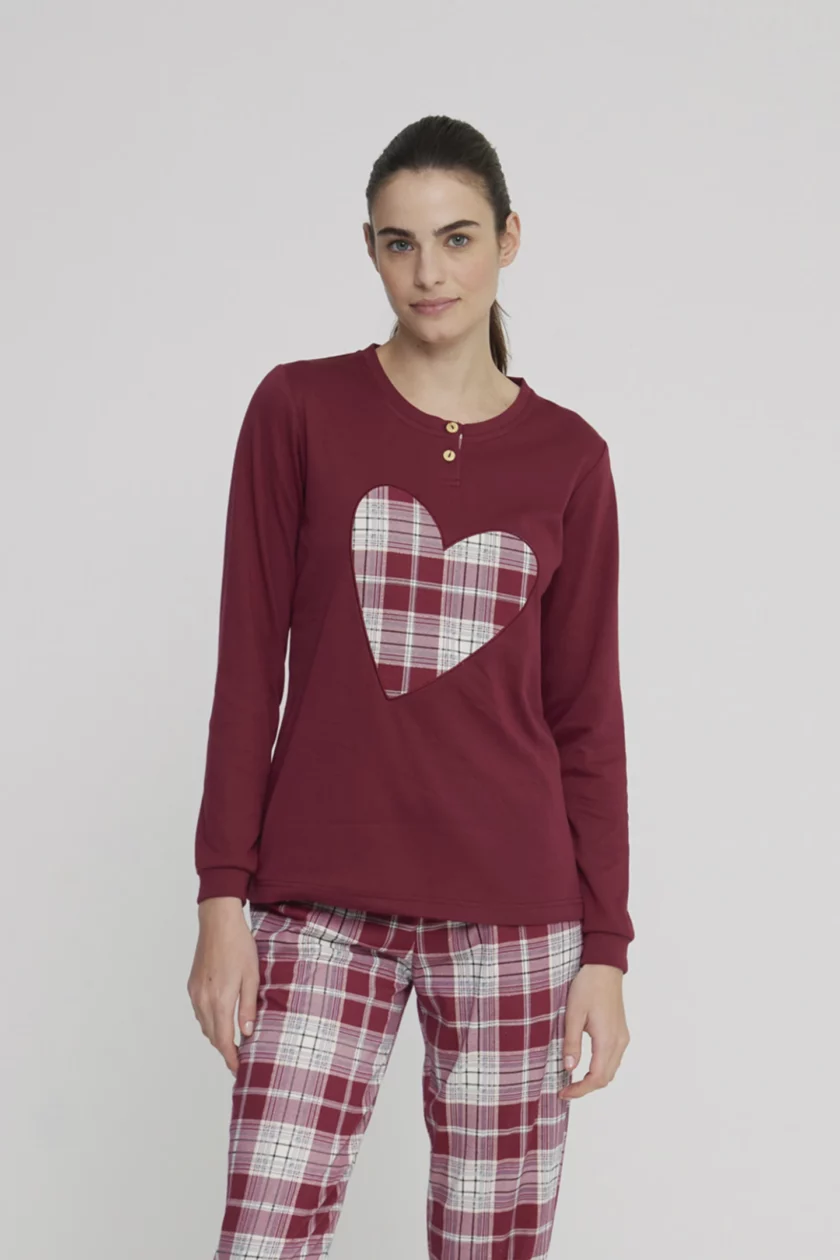 Pigiama donna herat paris in caldo cotone con collo a due bottoni FA8816 amaranto - immagine 2
