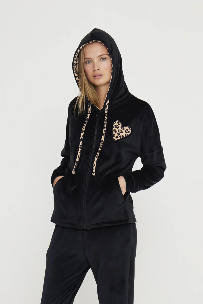 Completo donna macu in ciniglia felpata con cappuccio Fa8864 nero - immagine 2
