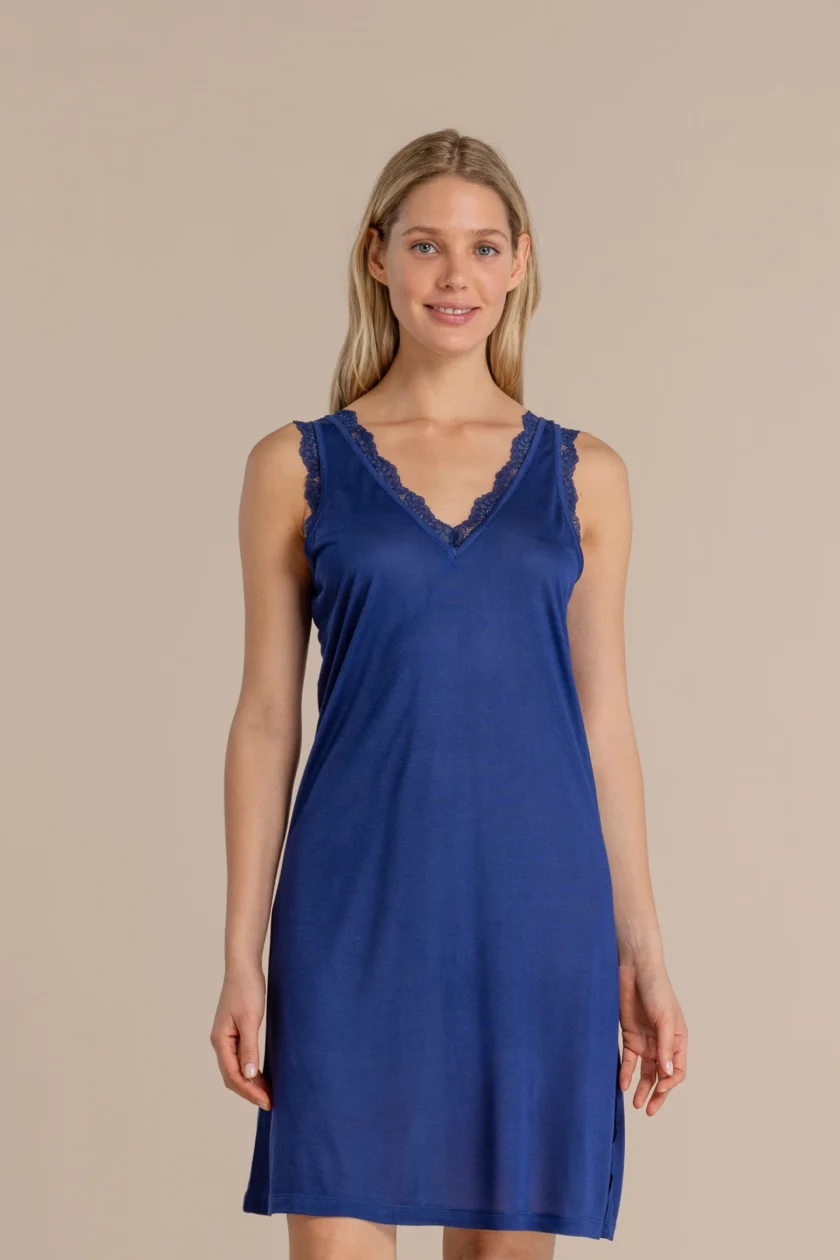 Camicia da notte donna in modal spalla larga timeless LA3223 blu
