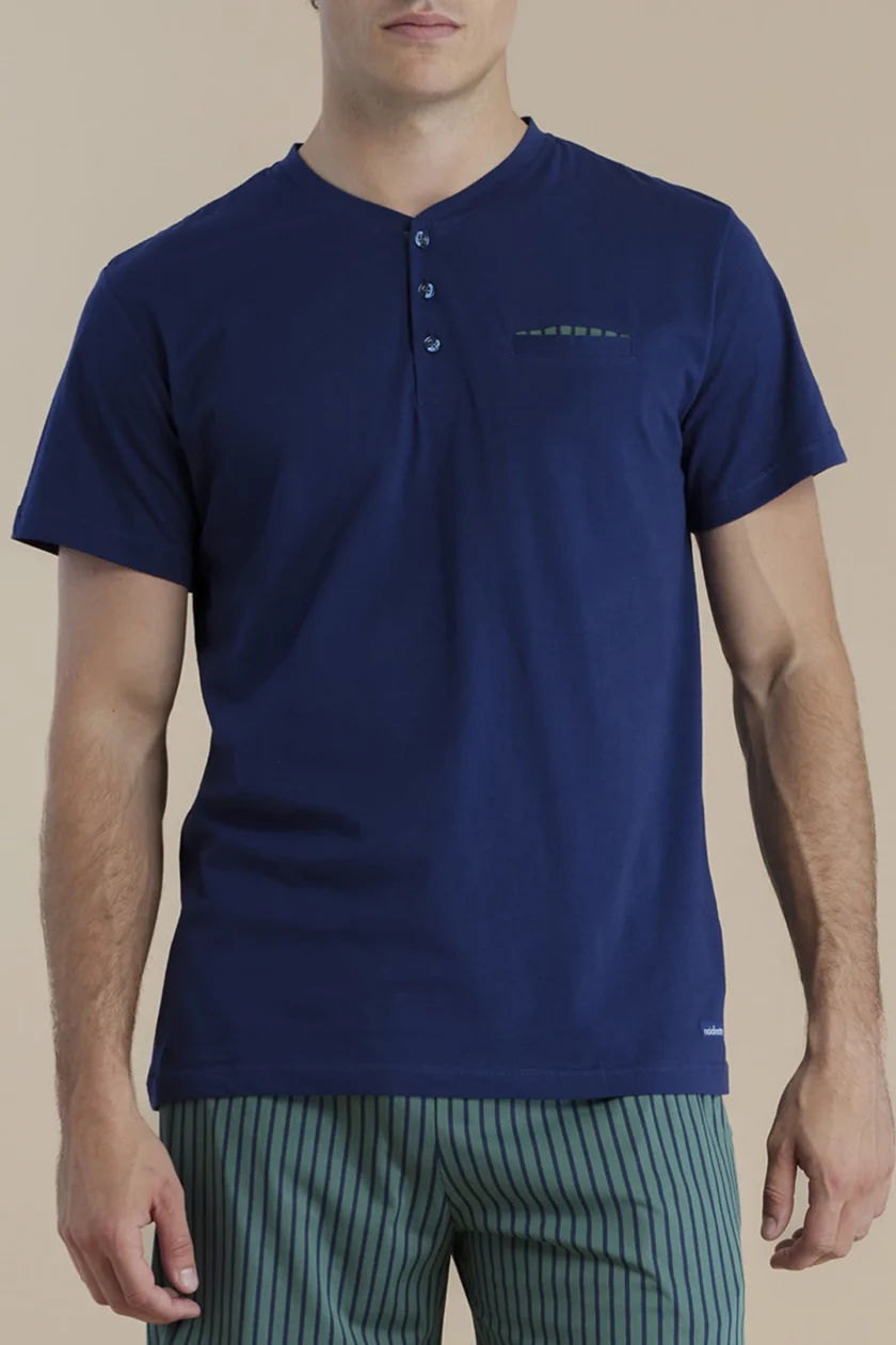 Pigiama uomo in cotone con top manica corta e pantalone corto easy FC3063 blu - immagine 2