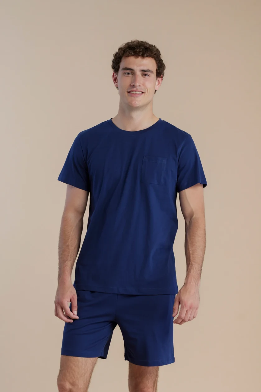 Pigiama uomo in cotone manica corta e pantalone corto easy FC3079 blu